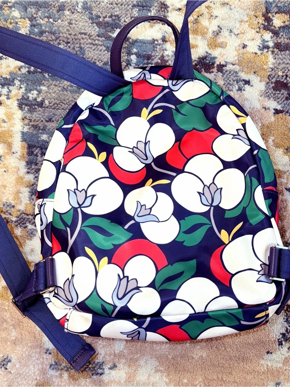 kate spade navy floral backpack with matching wallet set